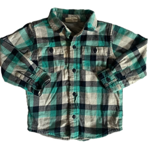 Crazy 8 Navy Blue Turquoise White Thick Flannel Button Up with Interlining Sz 2T